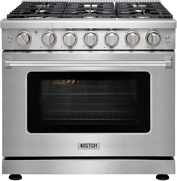 KOSTCH 36 inch Professional Freestanding Pro-Style Liquid Propane Gas Range with 6 Burners, 6.0 cu.ft. Oven Capacity, in Stainless Steel - KOS-36RG03MLP (Stainless Steel)