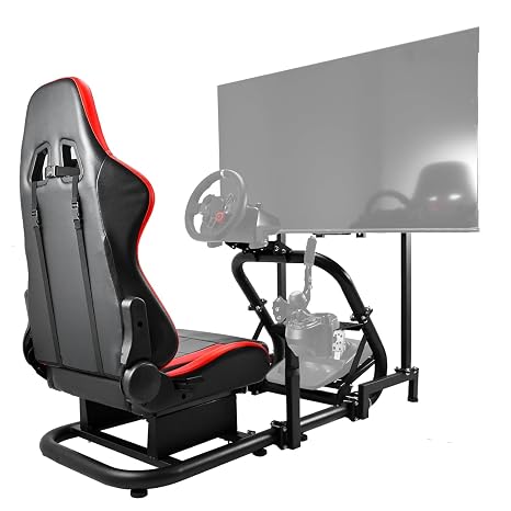 Hottoby Adjustable Racing Simulator Cockpit with TV Stand & Red Seat Fit for Logitech G25 G27 G923, for Thrustmaster T128X T248 T300 T458, for Fanatec, Not Included Steering Wheel,Shifter,Pedals & TV