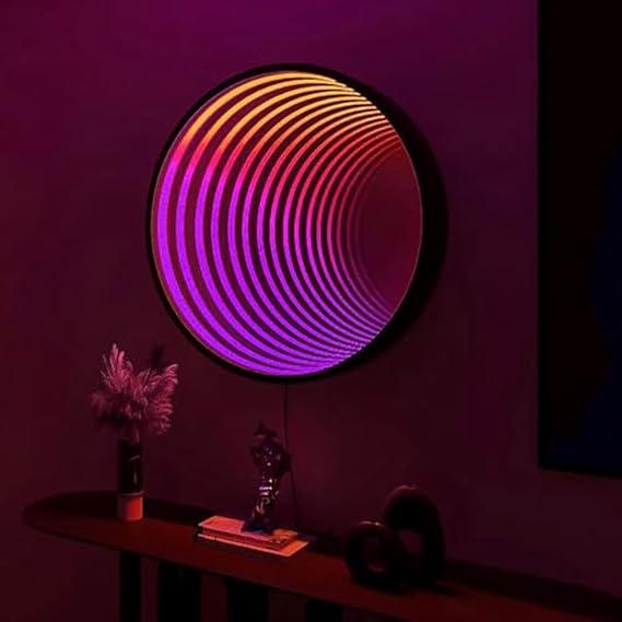 Infinity Mirror Tunnel Lamp, Single-Sided LED 3D Mirror Night Light, Sensory Infinity Light for Home, Desk, Living Room, Party Decoration,30cm-A