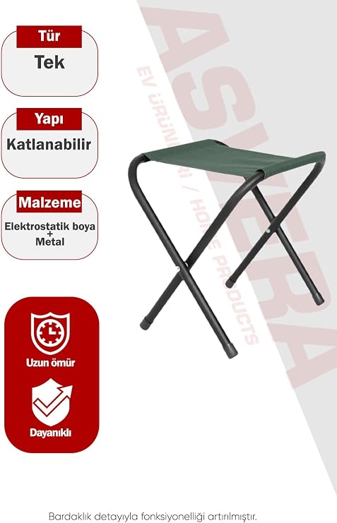 Asvera Katlanabilir Metal Kamp Taburesi - Portatif Balıkçı Piknik Ve Plaj Taburesi