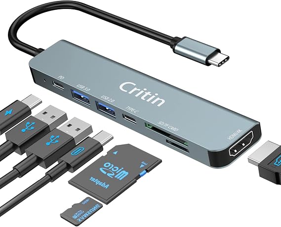 7-in-1 USB C Hub Multiport Adapter, 4K HD, SD/TF Card Reader