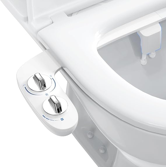Toilet Bidet Attachment, Non-Electric Dual Nozzle (Feminine/Bidet Wash), Self-Cleaning Fresh Cold Water Sprayer Bidets for Toilets with Adjustable Water Pressure (Dual Knob, Chrome)