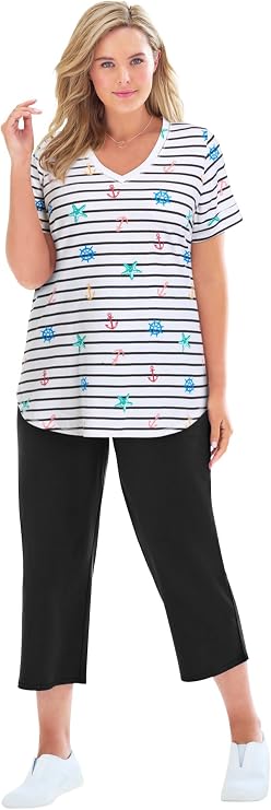 Woman Within Plus Size Two-Piece V-Neck Tunic & Capri Set