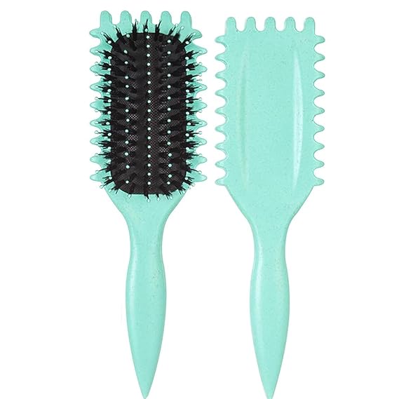 Curl Defining Brush, 2024 Newest Boar Bristle Hair Brush Styling Brush, Curly Hair Brush, Curl Define Styling Brush, Shaping & Defining Curls for Women (Beige+Green)