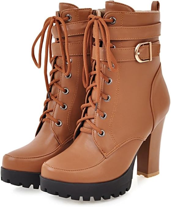 FOREADA Goth Platform Heel Combat Boots Women Pearl Lace Victorian Booties