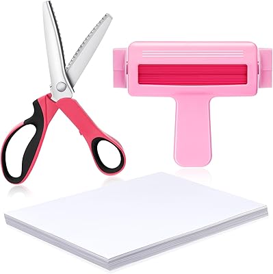 Feifeiya Paper Crimper, 9 Pinking Shears, Glossy Thin Inkjet Paper 100 Sheets 8.25 x 11.6 Inches for Chip Bags Crafting for Inkjet Printer, Dye Ink 115gsmRose Red, Pink