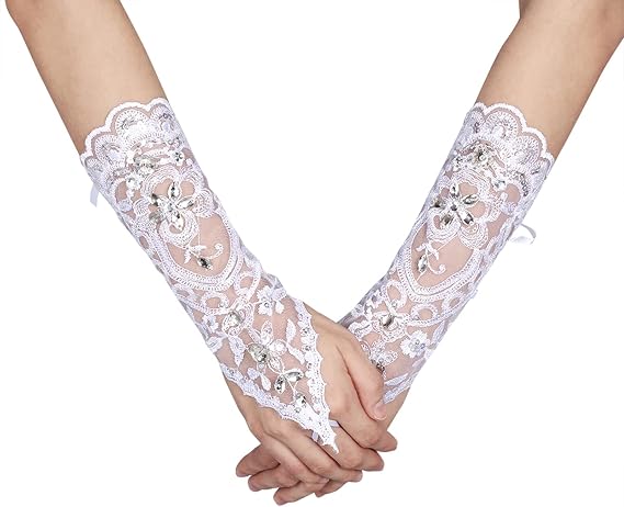 Zerodis Rhinestone Fingerless Gloves for Brides Bridal Wedding Gloves Accessory Prom Party Dress Medium Size