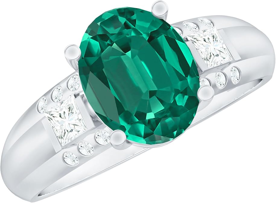 Certified 3 Ct Lab Grown Emerald Oval Engagement Ring, Aaaa Quality