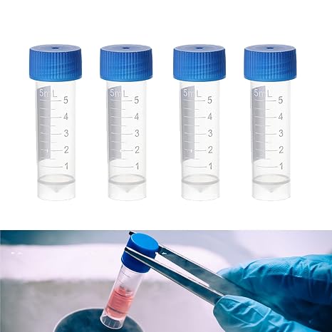 5ml 200PCS Cryo Tubes, Cryogenic Vial, Cryovial Tubes, Frozen Test Tubes, Plastic Self-Standing Tubes with Screw Caps, for Long Term Freezing