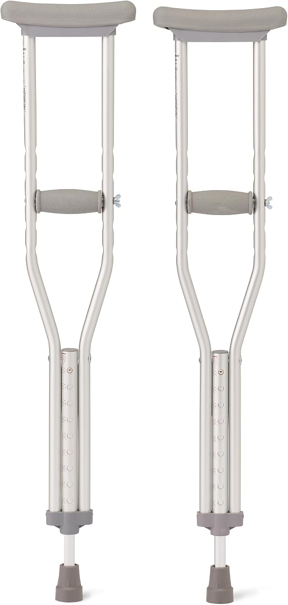 Medline Youth Aluminum Crutches, Silver, 4 ft 6 in to 5 ft 2 in Tall