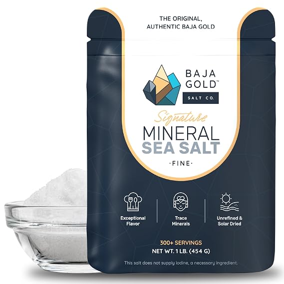 Baja Gold Signature Mineral Sea Salt, Gary Brecka Choice, Fine 1 lb Bag | Fine Unrefined Sea Salt, Sea of Cortez, Trace Minerals, Lower Sodium, Cooking and Baking Salt, 300+ Srv