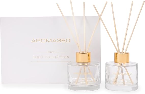 Aroma360 - Dream On - Paris Collection Reed Diffuser Duo - Luxury Aromatherapy Diffuser - Hints of Bright White Tea, Sweet Vanilla, Cedar - Essential Oil Diffusers - Shelf Decor - Home & Office