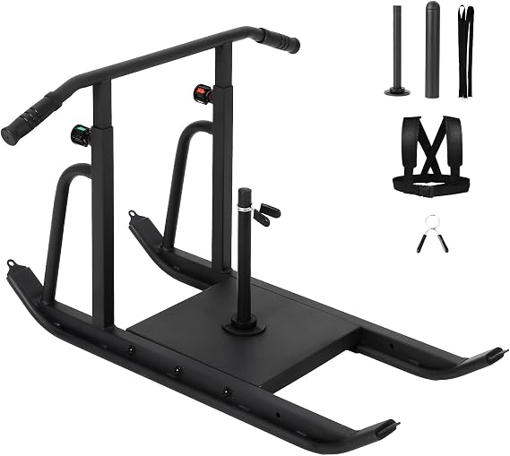 GarveeLife Weight Sleds for Training, Heavy-Duty Push Pull Sled with Adjustable Height Handle for Workout Fitness, Running Speed, Football, Strength, Fits 1" & 2" Weight Plates, Black