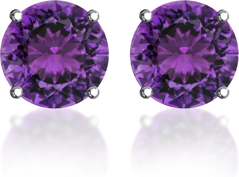 Round Stud Earrings, Cubic Zirconia 5mm Gemstone Earrings for Women, 925 Sterling Silver Earrings with Solitaire Prongs, 0.12