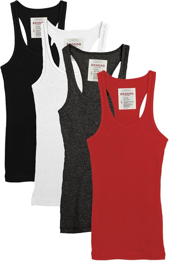 Zenana Outfitters 4 Pack Womens Basic Ribbed Racerback Tank Top