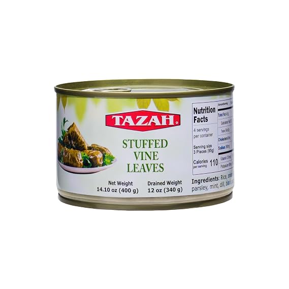 Tazah Dolmas Stuffed Grape Leaves 14.1oz Turkish Stuffed Leaves Vegetarian Ready to Eat Easy Open Can 400g