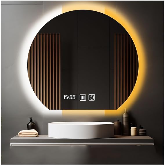 Bathroom Mirror With Backlit Led - Bathroom Vanity Mirror With Lights - Smart Dimmable Touch 3 Color - Shatter-Proof Round Wall Mirror(50x42cm(19.7x16.5in))
