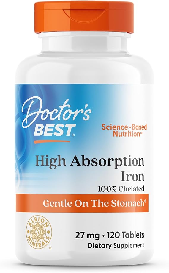 Doctor's Best Chelated Iron Supplement with Ferrochel, 27 mg, 120 Tablets