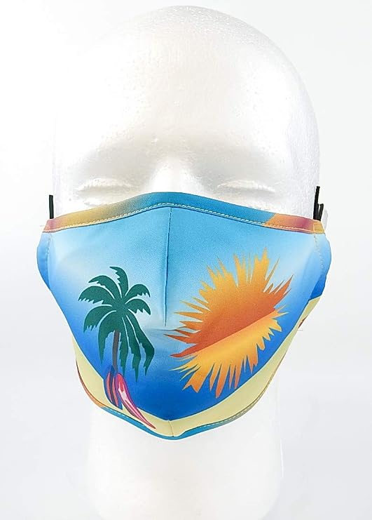 Comfymask 3 Layer Large Fabric Facemask: Water Repellent, Washable, Breathable & Toggle Adjustable Face Mask (Beach V2)