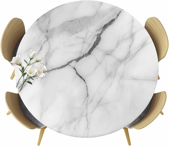 Fitted Round Tablecloths Table Covers 36-44in,Natural Agate Abstract Texture Waterproof Elastic Edged Table Cloth for Kitchen Dining Holiday Party Tables Decor,Marble Stone with Gray Stripe