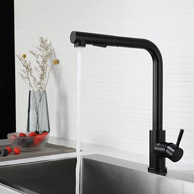 Kitchen Sink Water Faucet with Pull Down Sprayer Single Handle 3 Hole Pull Out Matte Black Stainless Steel Laundry Bar Sink Faucet with Deck Plate Black