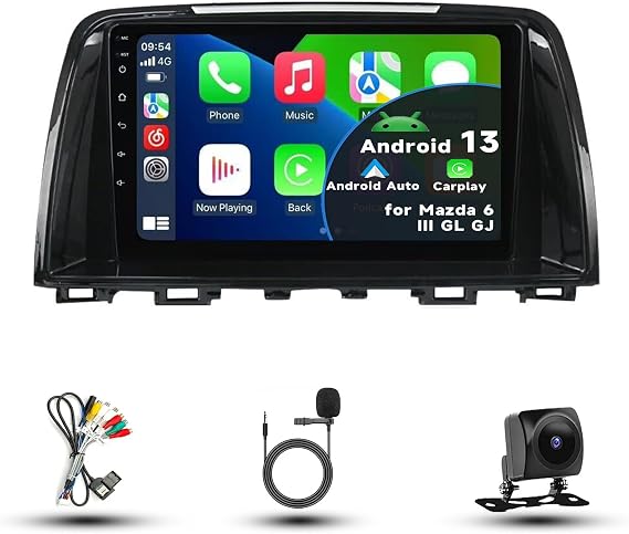 Car Radio Stereo for Mazda 6 III GL GJ 2012-2017, Android 13, 9" IPS Touch Screen Upgrade Dash Kit with Car-Play & Android Auto, GPS Navigation DSP SWC 5G WiFi Camera 4Core 2+64GB