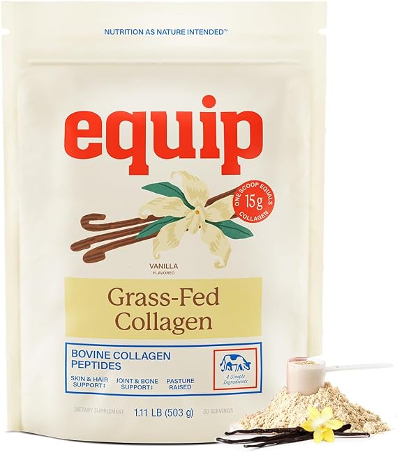 Equip Grass-Fed Hydrolyzed Collagen Powder - Pasture-Raised Bovine Collagen Peptides Powder - 14g Per Scoop - Clean, Daily Supplement for Joints, Gut, Skin, Hair & Nails - Vanilla (30 Scoops)