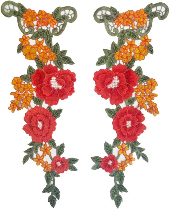 Embroidered Patches,2Pcs 39x16cm Embroidered Lace Patch Jeans Patch Flower Accessories Orange