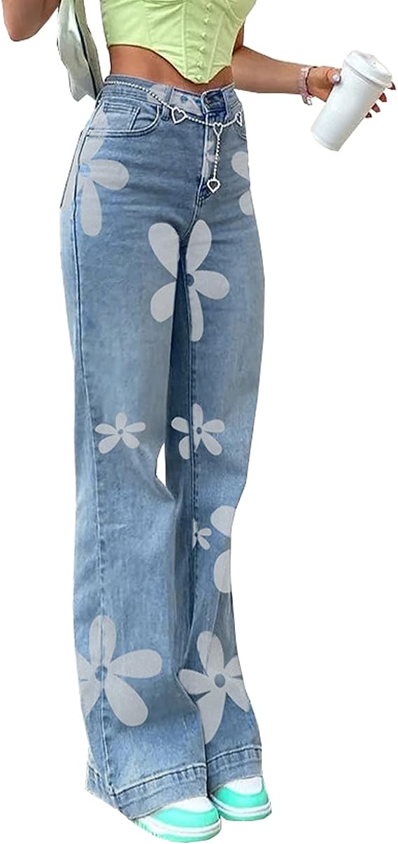 HBER Women's Y2K Fashion Wide Leg High Waist Loose Fit Cargo Jeans Denim Pants Boyfriend Jeans for Teen Girls with Pockets