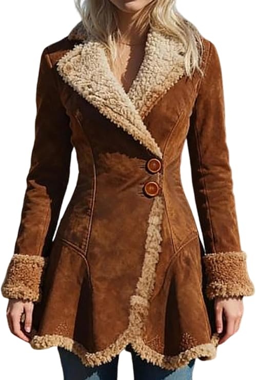 utcoco Womens Sherpa Lined Suede Jacket 2026 Fall Fashion Outfits Slim-Fit Faux leather Fleece Jackets Winter Coats