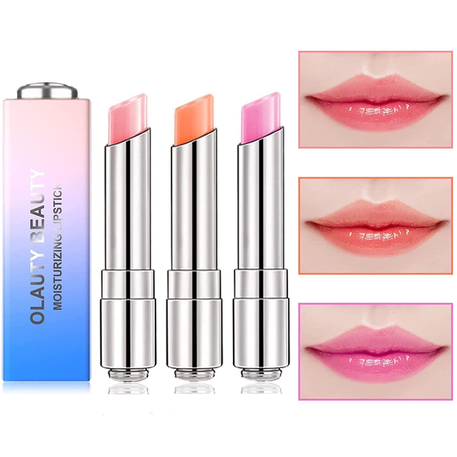 firstfly Pack of 3 Crystal Jelly Lipstick, Long Lasting Nutritious Lip Balm Lips Moisturizer Magic Temperature Color Change Lip Gloss