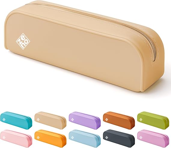 ZENO Silicone Pencil Case Aesthetic Pencil Pouch for Women & Teens Cute Pen Case, Beige Makeup Bag, Travel Pouch, Small Stationary Organizer Beige Seashell