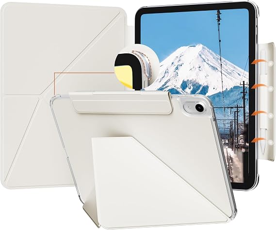 JKSML Magnetic Case for iPad A16 11th Gen 11 inch 2025/ iPad 10th Gen 10.9 inch 2022 with Detachable Pencil Holder, Reinforced Corner Protection, Foldable K Stand, Hard PC Back Cover, Cream