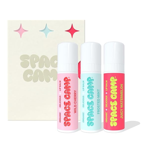 Space Camp Wellness Jumbo Lip Balm Gift Set Organic Flavored Moisturizing Lip Balm, 3 Pack (Wild Cherry, Juicy Watermelon, Frosted Mint) Hydrating Balm for Dry Lips