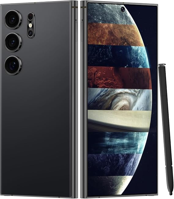 Unlocked Cell Phones C25 Ultra Smartphones 5G Phone Android 14 Mobile Phones 12GB+512GB/7 Display/48MP+108MP Camera/8000 mAh/Dual SIM/Build-in Pen (Black) | Dual Sim