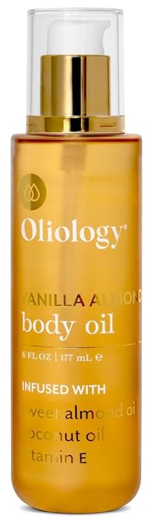 Oliology Vanilla Almond Body Oil Hydrating Blend with Sweet Almond Oil, Coconut Oil & Vitamin E | Softens, Nourishes & Enhances Skins Radiance, 6 Fl Oz