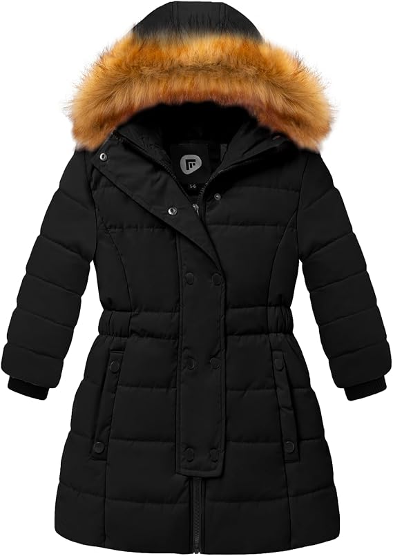 Girls Warm Winter Coats Thicken Long Parka Fleece Puffer Jacket Hooded Quilted Windbreaker