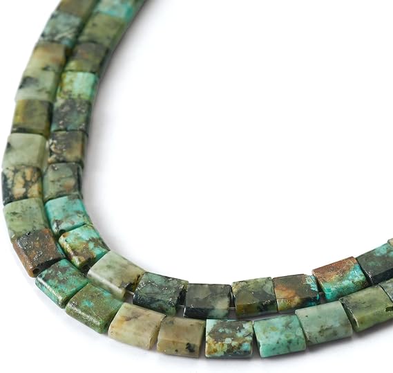 Beadthoven 69pcs 5mm Tila Beads Natural African Turquoise 2-Hole Flat Rectangle Jasper Green Gemstone Seed Beads Spacers for Jewelry Making Earrings Multi-Strand Bracelet Necklace