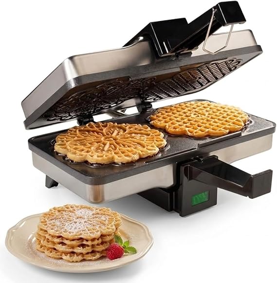 Pizzelle Maker- Non-Stick Electric Baker Press Makes Two 5-Inch Cookies at Once, Even Heating Plates- Must Have Party Baking Supplies- Italian Dessert Treat Making with Recipe Guide- Gift for Her
