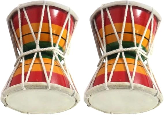 Handmade Damru – 5.5" Indian Hand Percussion Instrument | Multicolor | Metal & Wood