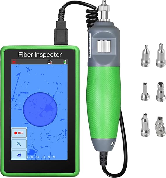 A-600 5-inch Touch Screen 400X Fiber Optic Microscope SCUPC FCUPC STUPC LCUPC SCAPC Male/Female Interface Adapter Handheld end face Inspector Real time Video Probe