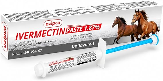 Ivermectin Horse Paste 1.87% | Unflavored 6.08g Syringe for Equine Use Only Up to 1250 LB