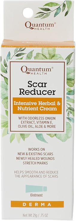 Quantum Health Scar Reducer Intensive Herbal and Nutrient Cream, 21 g | Plant-Based Scar Care, Allantoin, Vitamin E, Lysine, Aloe Formula, Helps Improve Scars, Acne Scarring & Stretch Marks