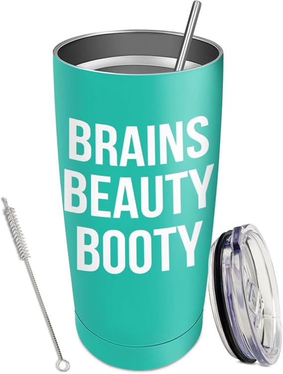 Personalized Tumbler Brains Beauty Booty Tumbler 20 oz Tumbler with Lid and Straw Insulated Tumblers Stainless Steel Tumbler, white4