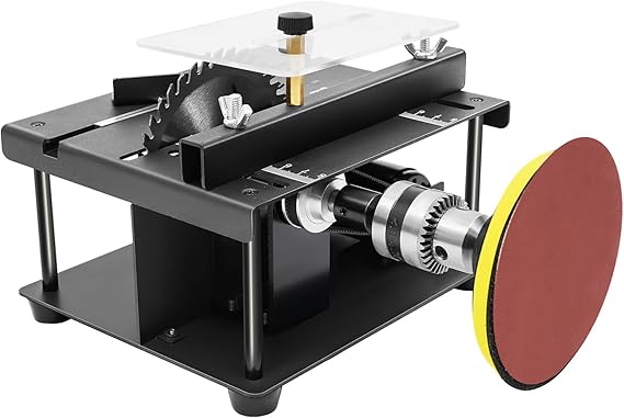 Mini Table Saw, Compact Desktop Electric Saw Cutter with 5 Sandpapers for Work Shop DIY, Polishing, Grinding, 110V Lapidary Saw for Wood/Acrylic/Plastic 1000-3000RPM