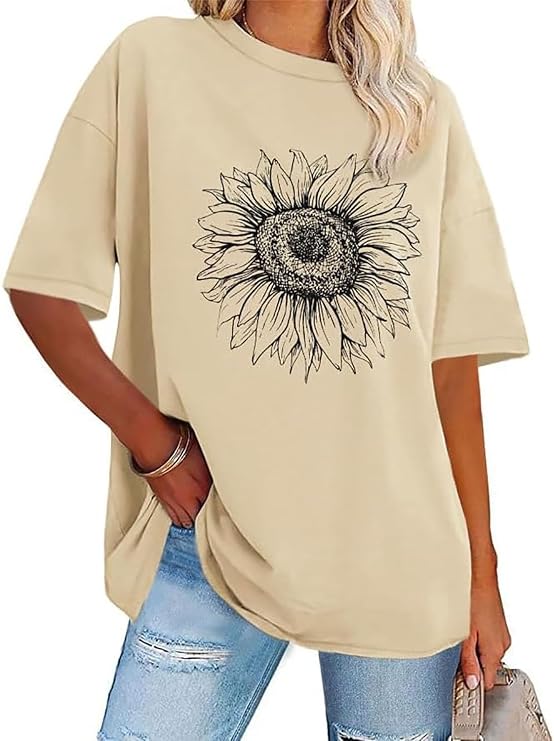 Womens Oversized Tshirt Graphic Tees Crew Neck Summer Short Sleeve Tops