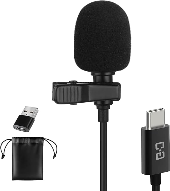 Lavalier Microphone USB-C, Condenser Microphone Compatible with iPhone 16/15 & Android Type-C, USB-A Connection for PC and Laptop, 200CM Length, Ideal for YouTube Shooting, Vlog, ASMR, Interviews, and