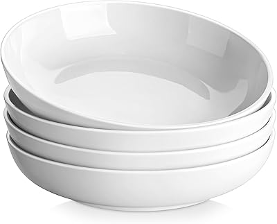 MALACASA 8.85" Large Pasta Bowls, 42 OZ White Salad Bowls Soup Bowls, Porcelain Serving Bowls Set of 4, Large Kitchen Bowl Plates Pasta Plates, Microwave & Dishwasher Safe, Series REGULAR