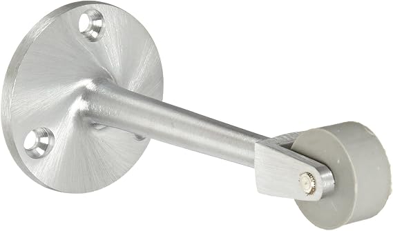 Rockwood 456L.26D Brass Straight Roller Stop, #8 X 3/4" OH SMS Fastener, 6-1/4" Projection, 2" Base Diameter, Satin Chrome Plated Finish