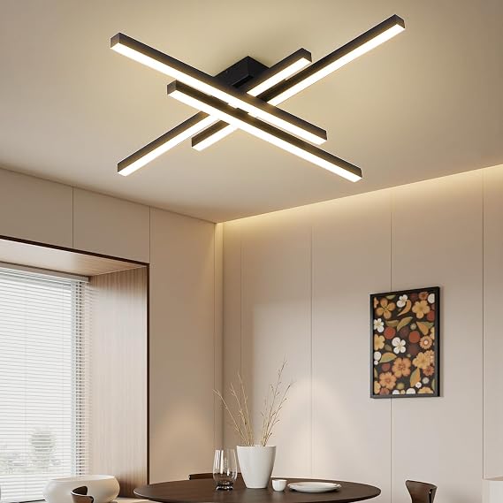 Modern LED Ceiling Lights 43.3" Black Flush Mount Ceiling Light Fixture Sputnik Dimmable Ceiling Lights with Remote Control for Bedroom Living Room Kitchen Room(4 Lights)